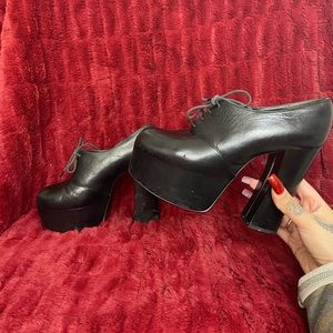 Vintage platform heels from Japan size 24 US size 7 black  leather